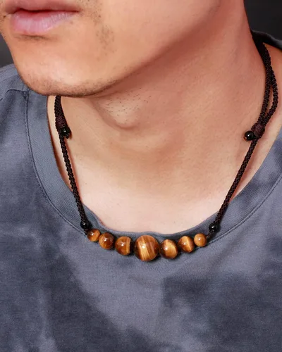 Vista 5 de Jewever Gargantilla de piedra preciosa natural con ojo de tigre curativo y sonriente para mujeres y hombres, trae buena suerte, riqueza, regalos