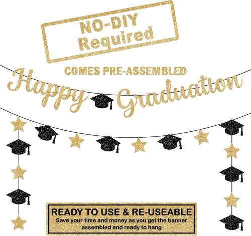 Vista 3 de Cartel de feliz graduación con purpurina – No DIY, pre-encordado Cartel de feliz graduación para decoraciones de fiesta de graduación 2026