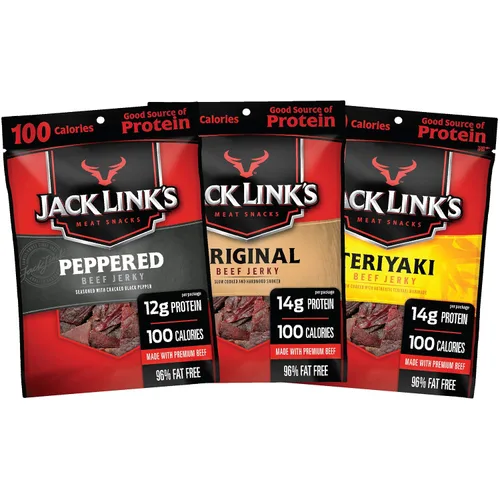 Vista 2 de Jack Link's - Paquete variado de carne seca de res + Teriyaki Beef Jerky Multipack - Grandes bocadillos de proteínas