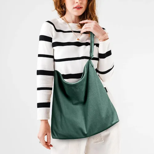 Vista 3 de KALIDI - Bolsa de pana para mujer, con cremallera, casual, de gran capacidad, con bolsillos