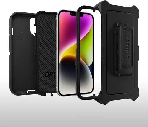 Vista 3 de OtterBox Defender Screenless Series - Funda con clip para cinturón para iPhone 14 Plus (solamente), embalaje no minorista, color negro