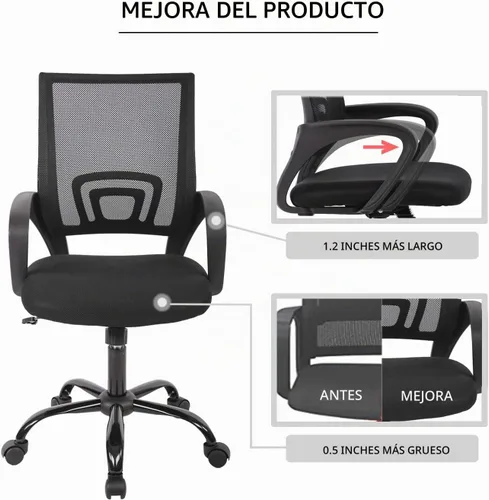 Vista 5 de Dopinmin Silla de oficina en casa, silla de escritorio ergonómica Silla de Sillas de escritorio giratorias ejecutivas con reposabrazos, soporte Negro