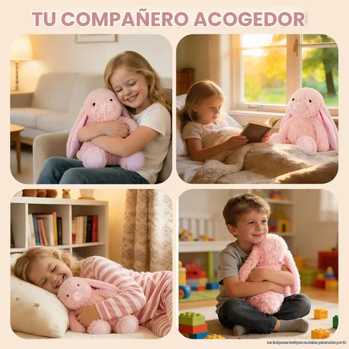 Vista 7 de SuzziPals Almohadilla térmica de conejo rosa calentable y refrigerable para calmar y relajar, peluche de conejo rosa lavanda para molestias
