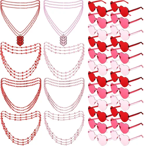 Vista 6 de Ferreve El juego de 48 piezas de recuerdos de fiesta para el día de San Valentín incluye 24 collares de cuentas para el día de San Valentín