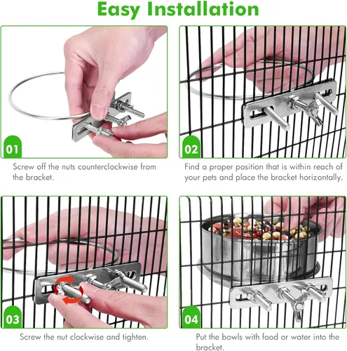 Vista 4 de 2 cuencos pequeños para comida y agua para perros con soporte de abrazadera mejorado, cuencos colgantes de acero inoxidable detectables para perros