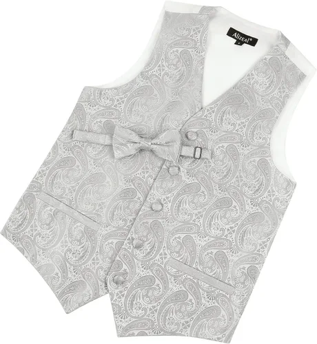 Vista 56 de Alizeal Conjunto de 2 piezas de corbata de lazo preatada de jacquard de cachemira con estampado floral clásico para niños
