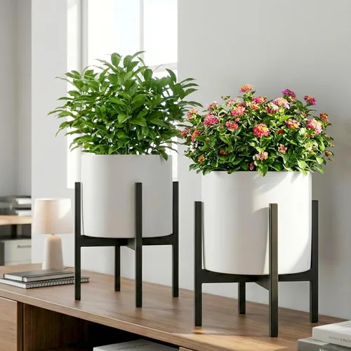 Vista 6 de FaithLand Soporte para plantas de mediados de siglo para interiores y exteriores (sin maceta de 8 pulgadas), soporte de metal para macetas, soporte