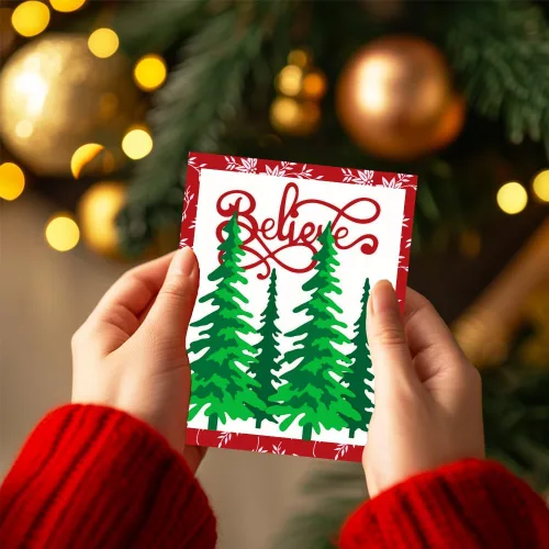 Vista 6 de ORIGACH 6 piezas de árbol de pino de Navidad y palabras de Feliz Navidad, troqueladas de metal para hacer tarjetas, manualidades, álbumes