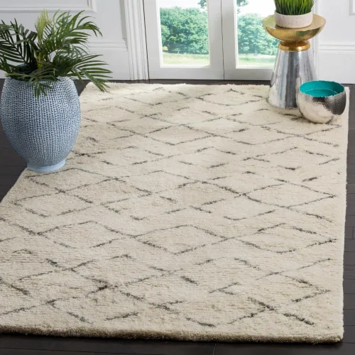 Vista 10 de SAFAVIEH Casablanca Collection - Alfombra de área de 9 x 12 pies, marfil y marrón, hecha a mano de lana marroquí boho neozelandesa, 1 pulgada