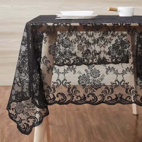Vista 7 de Warm Home Designs Mantel Redondo Gótico. Cubierta de Mesa Circular Negra de 60 Pulgadas. Elegante Mantel Pequeño de Halloween con Diseño Floral