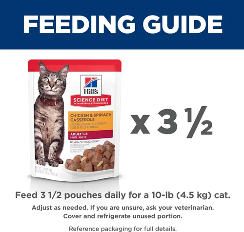 Vista 9 de Hill's Science Diet Adulto 1-6, Adulto 1-6 Premium Nutrition, Comida húmeda para gatos, estofado de cazuela de pollo, bolsa de 2.8 onzas, caja de 24