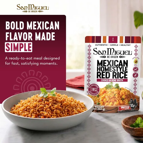Vista 2 de San Miguel Microondas Arroz Rojo Mexicano, 0.42 oz Proteína Arroz Rojo Mexicano • Caldo de Huesos • Aceite de Aguacate • 0.42 oz de Proteína • Sin