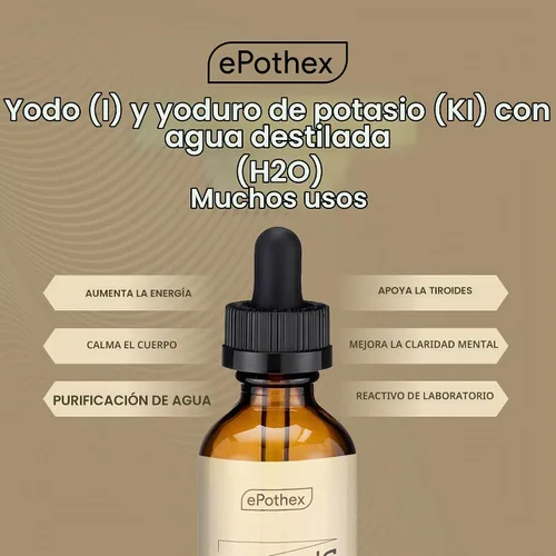 Vista 4 de EPOTHEX Lugol's Solution - Botella con cuentagotas de vidrio al 2% de 1 oz. Contiene yoduro de potasio y yodo, 1.0 fl oz