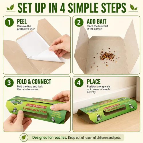 Vista 3 de Trampas para Cucarachas de Interiores Paquete de 20, Trampas Adhesivas para Cucarachas de Interiores del Hogar, Trampas Adhesivas de Pegamento