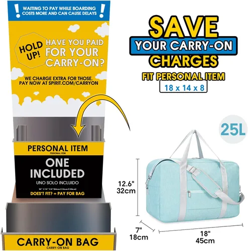 Vista 3 de Para Spirit Airlines - Bolsa de viaje plegable de 18 x 14 x 8 pulgadas, bolsa de viaje para llevar en el equipaje durante la noche para mujeres