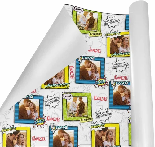 Vista 8 de Papel de regalo personalizado, divertido papel de regalo para cara, foto, nombre, Día del Padre, rollo de regalo para papá, hombres, mujeres, niños