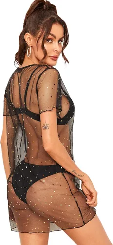 Vista 2 de MakeMeChic Vestido de malla transparente para traje de baño para mujer