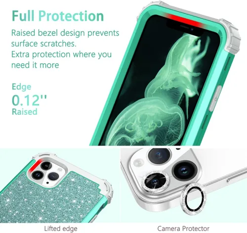 Vista 3 de LONTECT Funda para iPhone 11 Pro Max con purpurina brillante 3 en 1, a prueba de golpes, resistente, cuerpo completo, resistente funda protectora