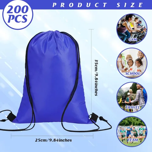 Vista 2 de Roowest 200 piezas de mochila deportiva con cordón ajustable, bolsas de cordón para fiestas, para mujeres, hombres, viajes al gimnasio, Azul marino