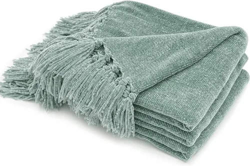 Vista 17 de RECYCO Manta Suave y Acogedora de Chenilla con Flecos de Borlas para Sofá, Silla, Cama, Sala de Estar, Regalo (Beige, 50" x 60")