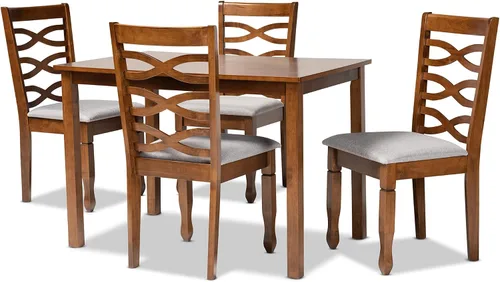 Vista 17 de Baxton Studio Lanier - Juego de sillas de comedor de 2 piezas, tapizadas de tela gris, madera con acabado marrón expreso Gris/Café Espresso