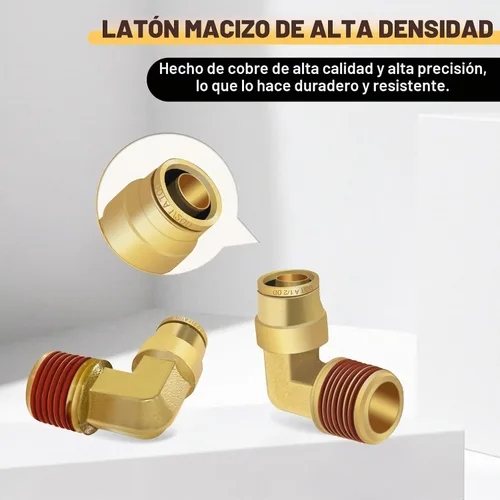 Vista 2 de Siptenk 1/2" Codo DOT de Latón Empuje para Conectar Accesorios de Línea de Aire 5 PIEZAS, Tubo de 1/2" OD x Rosca NPT de 1/2" Accesorios de Conexión