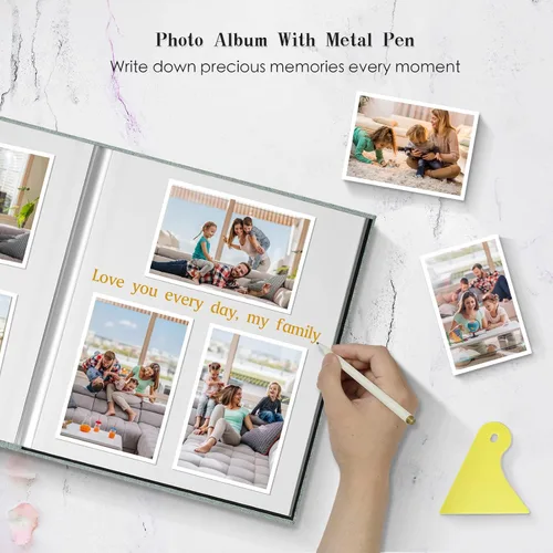 Vista 5 de Álbum de fotos grande autoadhesivo magnético, álbum de recortes para fotos de 4 x 6, 5 x 7, 8 x 10, libro de memorias con 40 páginas de tapa de lino