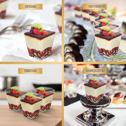 Vista 6 de Mini Copas de Postre con Cucharas (PAQUETE DE 50) (Cucharas Transparentes) (Sin Tapas) – Copas de Plástico de 5 oz para Aperitivos para Parfait