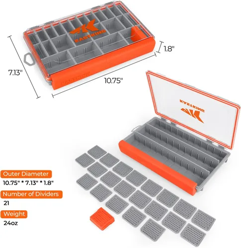 Vista 6 de KastKing HyperSeal Caja de aparejos de pesca impermeable, bandejas impermeables 3600 y 3700, organizador con divisores removibles, caja de señuelos