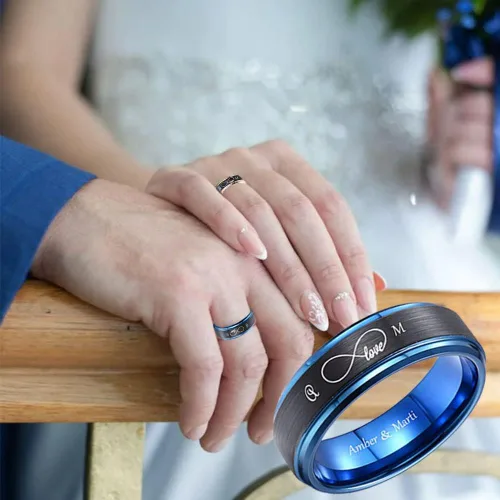 Vista 3 de Anillos de promesa personalizados a juego para parejas, anillos infinitos, mejores amigos, anillos de boda de acero inoxidable para él y ella