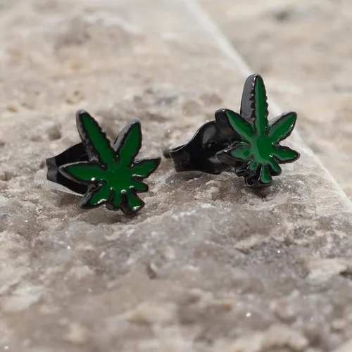 Vista 3 de Pierce2GO - Par de pendientes de 316L con colgante de hoja de marihuana