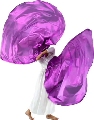 Vista 13 de Wuchieal Juego de 2 banderas de alabanza de 55 pulgadas con varillas flexibles, semicírculo, alabanza, alas de ángel, para danza, iglesia, oro