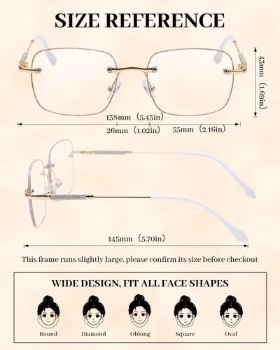 Vista 4 de LUFF Rimless Reading Glasses for Women Blue Light Blocking
