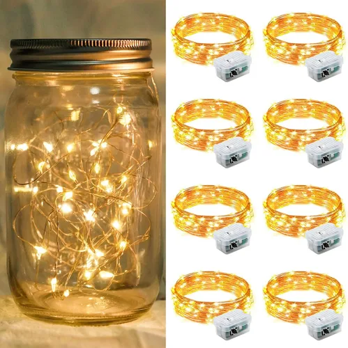Vista 60 de Paquete de 6 luces de hadas a pilas con temporizador remoto, 8 modos de iluminación, 7 pies, 20 luces LED impermeables para Halloween, Navidad