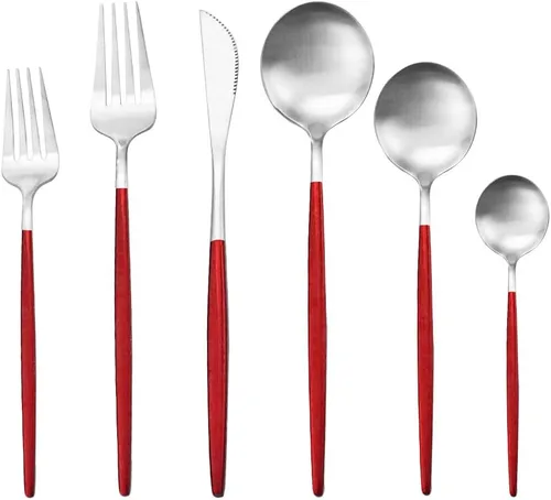 Vista 12 de Juego de cubiertos de 36 piezas de acero inoxidable 304 con acabado de manchas de color negro puro, cuchillo de vajilla de postre, tenedor, cuchara