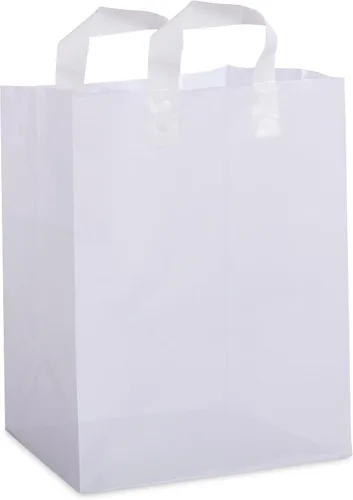 Vista 7 de Bolsas de plástico blancas Prime Line Packaging, bolsas de regalo para compras con asas para pequeñas empresas, comestibles, servicio de alimentos