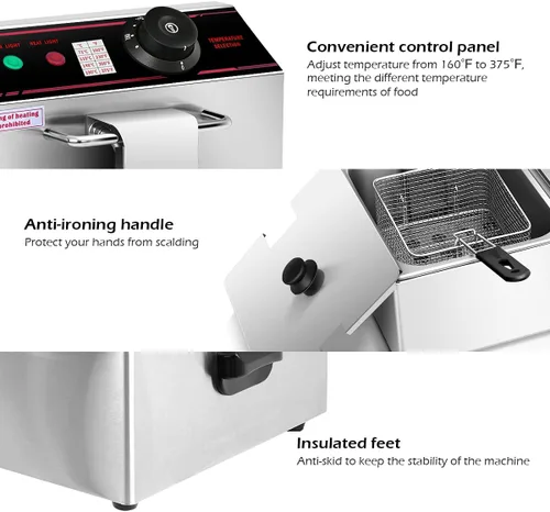 Vista 5 de Giantex Freidora comercial de 3400 W, tanque doble, freidora eléctrica de acero inoxidable de 12.8 cuartos de galón con 2 cestas, tapas y control