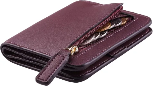 Vista 40 de Toughergun Cartera pequeña de cuero delgada para mujer con protección RFID, mini monedero bifold compacto con ventana de identificación transparente