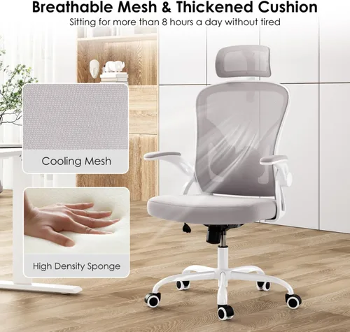 Vista 5 de Ergonomic Office Chair, Home Desk Chair with Adjustable & 30° Rotating Headrest, Vertical Adjustable Lumbar Support, Breathable Mesh Back, Elastic