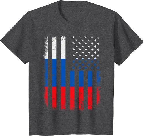 Vista 11 de Russian American Flag Russia America Pride Heritage T-Shirt Asphalt Grey