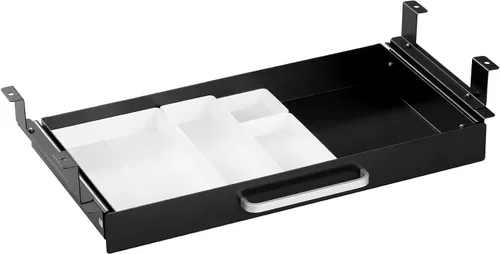 Vista 10 de Organizador de Cajón Bajo el Escritorio 21" Negro Mejorado con Soportes Ajustables, Cajón Deslizante Extraíble Bajo la Mesa para Lápices, Accesorio