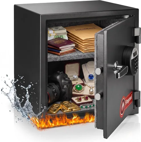 Vista 8 de Caja de seguridad ignífuga de 1.2 pies cúbicos, caja fuerte ignífuga para el hogar, para dinero, joyas, documentos y objetos de valor con teclado