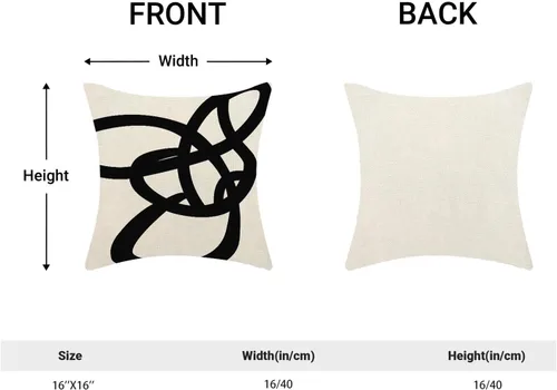 Vista 2 de Fundas de cojín en blanco y negro 16x16 Juego de 2 Fundas de cojín geométricas abstractas de arte moderno de línea Modernas estilo minimalista
