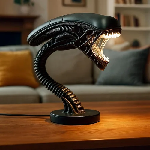 Vista 5 de Luz nocturna de monstruo espacial, lámpara de mesa de resina de película 3D, decoración LED de ciencia ficción, regalo personalizado hecho a mano #2