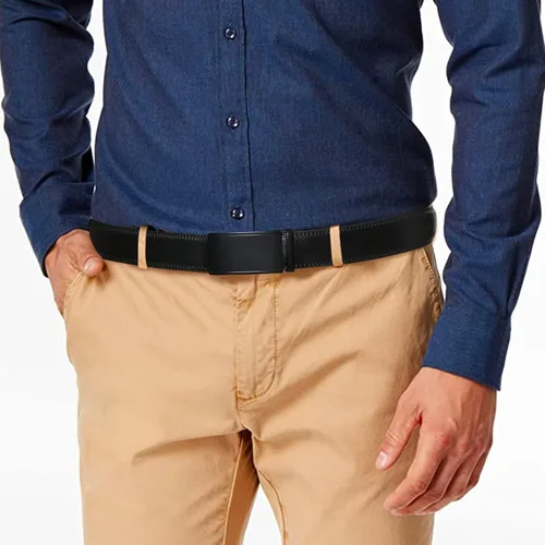 Vista 4 de SENDEFN Cinturón de cuero para hombre con hebilla de trinquete automático para vestido casual ajuste con caja de regalo
