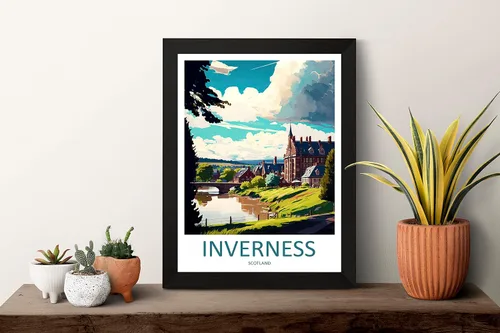 Vista 2 de Inverness Travel Print - Arte de pared para colgar en la pared de Inverness, decoración del hogar, amantes del arte de Escocia, amante del arte