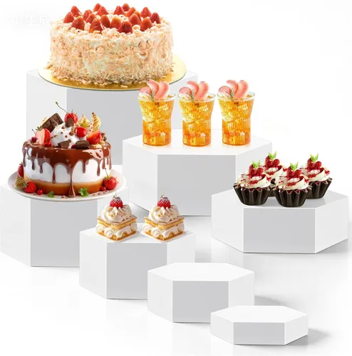 Vista 27 de Leinuosen Juego de 7 Elevadores Grandes para Buffet de 6" a 12" Caja de Exhibición de Acrílico Elevador de Mesa de Postres para Catering Soporte