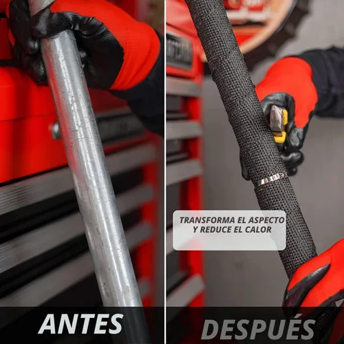 Vista 7 de SunplusTrade Envoltura térmica negra para colector de escape de 2" x 50' para motocicletas y automóviles, protector térmico con abrazadera de acero