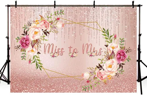 Vista 4 de AIBIIN Telón de fondo con purpurina de oro rosa de 7 x 5 pies con purpurina de Miss to Mrs - Suministros para decoración de fiesta de boda