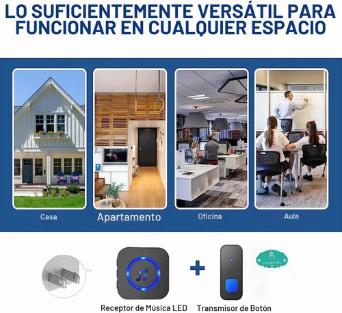 Vista 3 de SURFOU Timbre inalámbrico, impermeable, fácil instalación - rango de 1300 pies, 55 tonos, 5 niveles de volumen ajustables - flash LED
